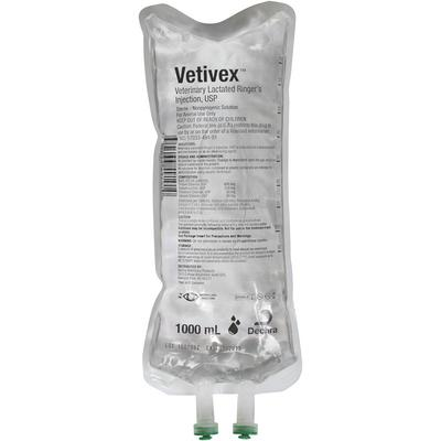 Vetivex Lactated Ringers Injection for pets in a 1000 mL IV bag for hydration therapy