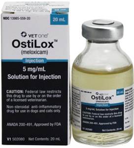 OstiLox meloxicam 5 mg/mL injection for pets, offering affordable pet pain relief in a 20 mL vial
