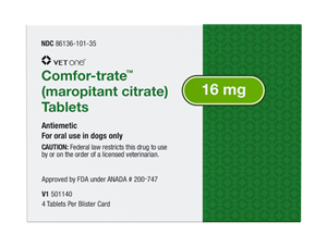 Cerenia injectable solution by Zoetis, a prescription medication for dogs, in a clear packaging for easy identification
