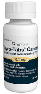 Levothyroxine for dogs in a bottle of Thyro-Tabs Canine 0.1 mg tablets for pet thyroid health