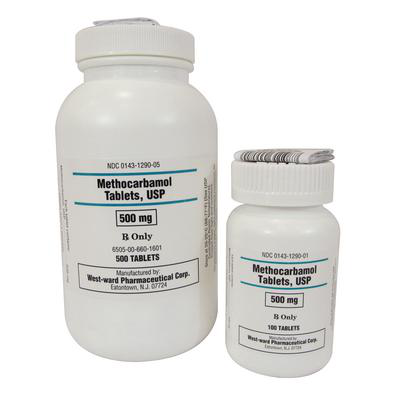 500 mg Methocarbamol Tablets, USP in Bottles for pet muscle relaxant medication