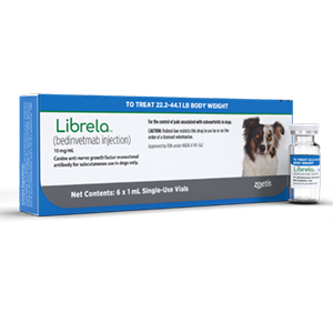 Librela for dogs in a box with six vials for treating pain in dogs under 44 lbs
