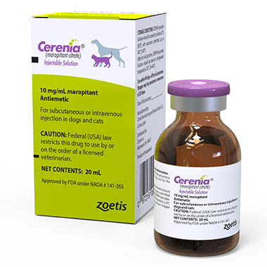 Cerenia injectable solution by Zoetis, 10 mg/ml antiemetic for dogs and cats, 20 ml vial