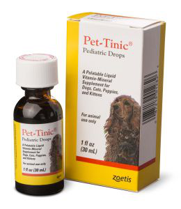 Pet-Tinic vitamin drops 1 oz bottle by Zoetis, a liquid vitamin-mineral supplement for pets