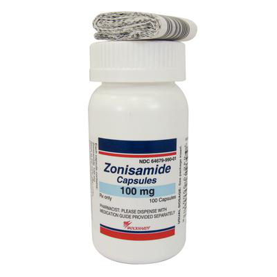 Generic RX Zonisamide for pets, 100 mg capsules in a bottle for treating seizures
