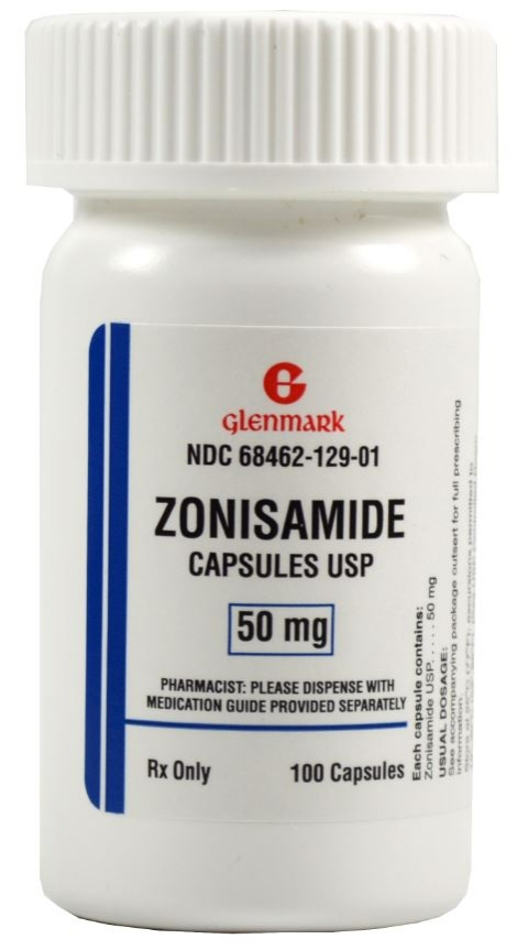Bottle of Generic RX Zonisamide Capsules USP 50 mg for Pets with 100 count prescription medication