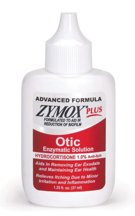 Zymox Otic Solution for pets in a 1.25 oz bottle designed to relieve itching and maintain ear health